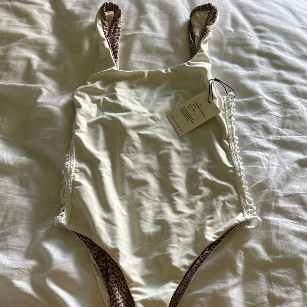 Acacia Swimwear Cream and Brown Bodysuit nwt